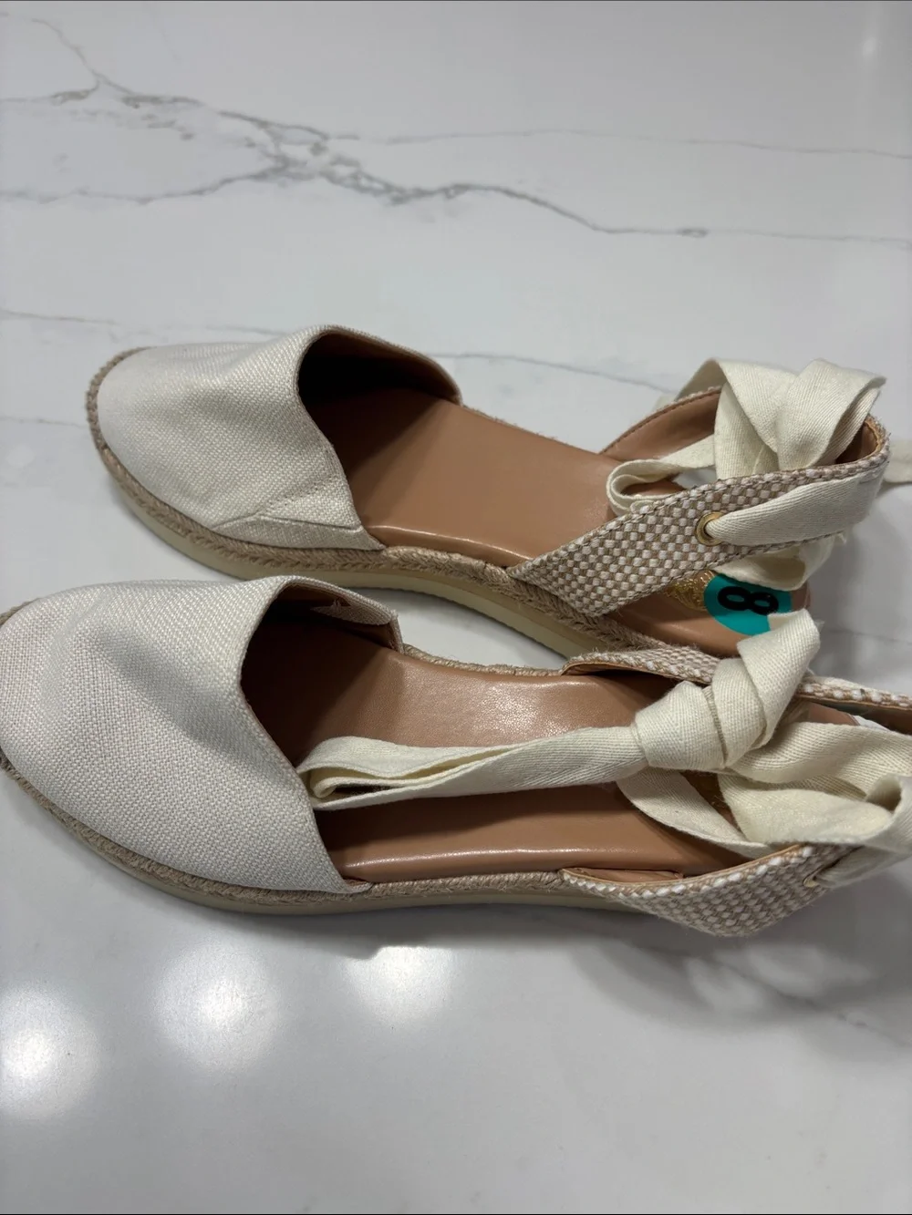 Vince Camuto Cream Canvas Espadrille Platform Sandals with Ankle Tie